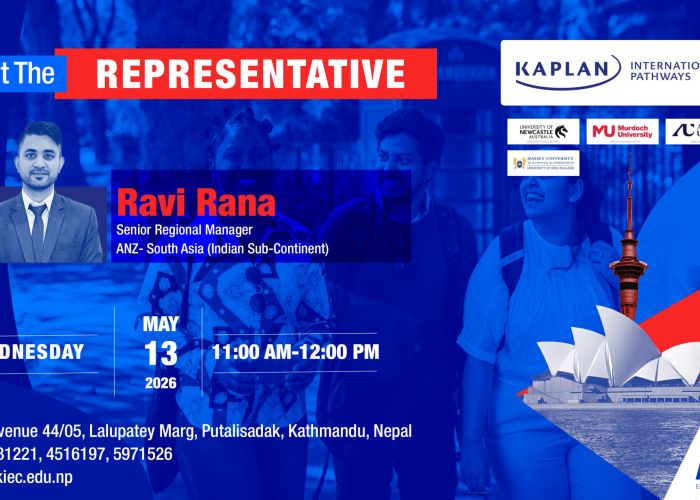 Banner introducing a representative: bold red 'REPRESENTATIVE' on blue background with 'Meet The' left, logos on right, and 'Ravi Rana' title below.